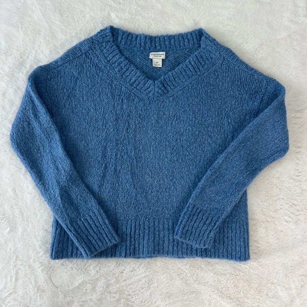 Club Monaco Soft Blue Italian Yarn V-Neck Sweater